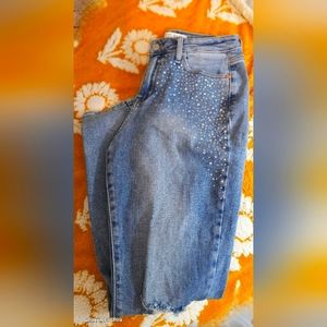 Judy Blue High Rise light wash Rhinestone slim distressed jeans.